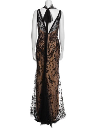 Oscar de la Renta Lace Pattern Long Dress