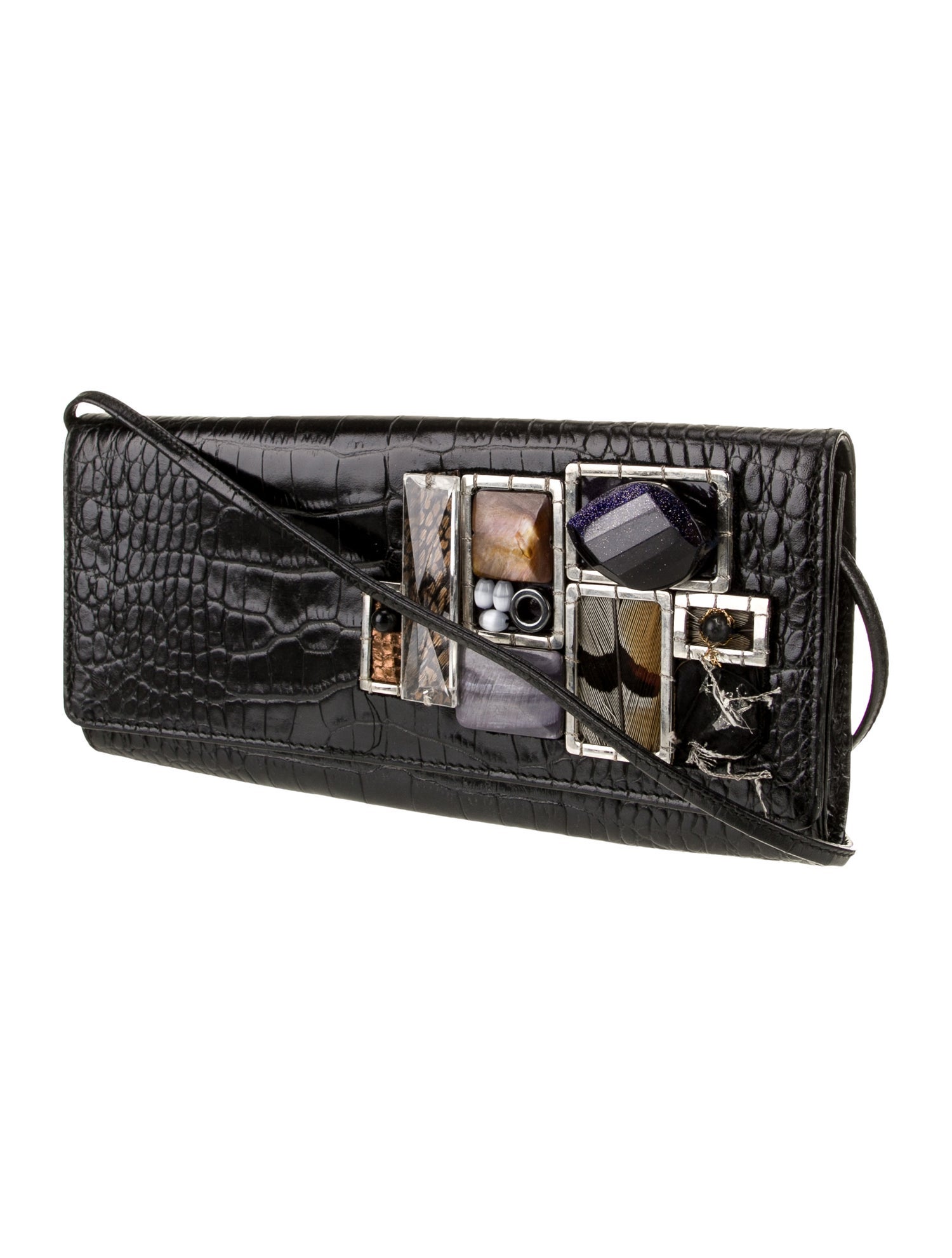 Oscar de la Renta Embossed Leather Shoulder Bag