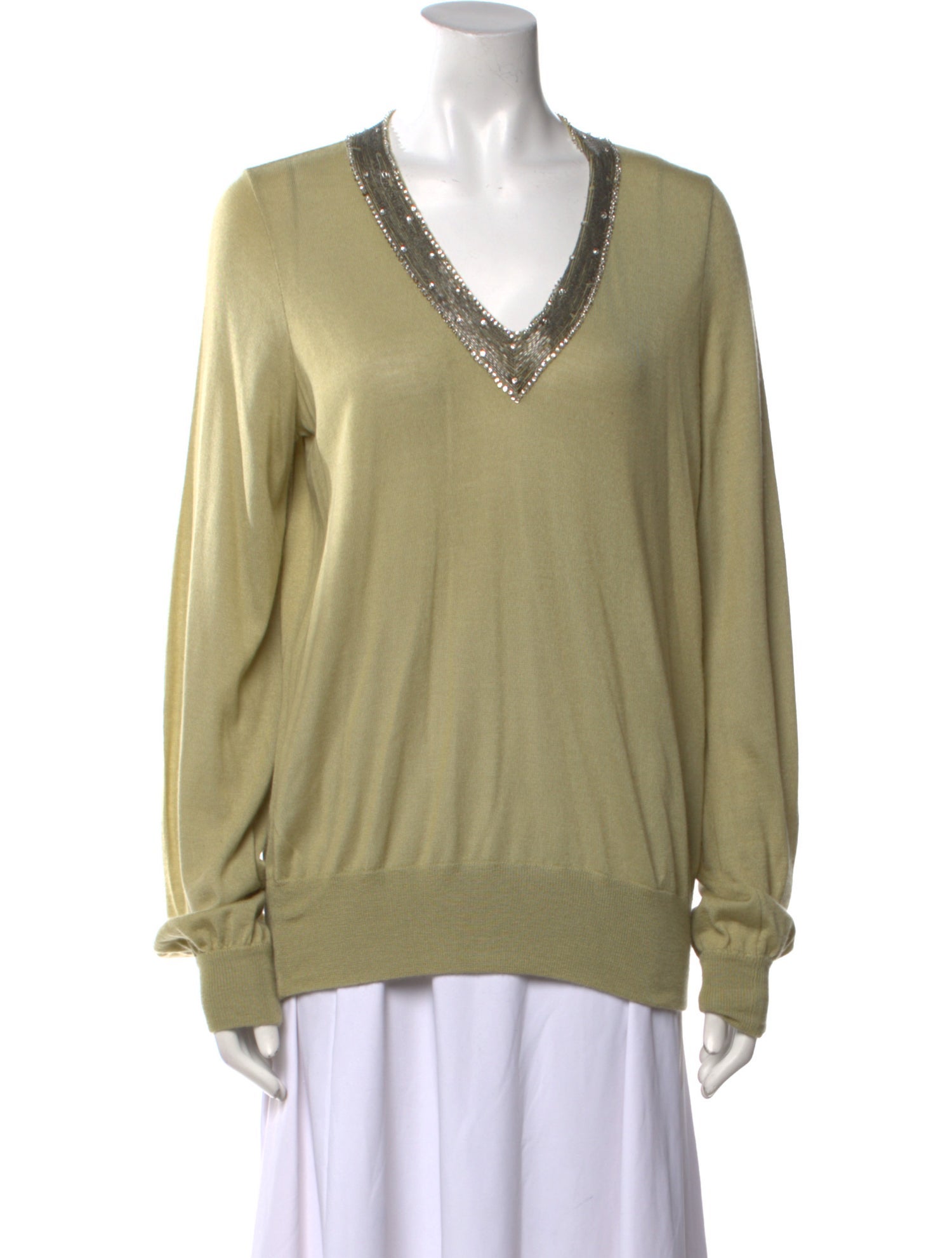 Oscar de la Renta V-Neck Long Sleeve Top