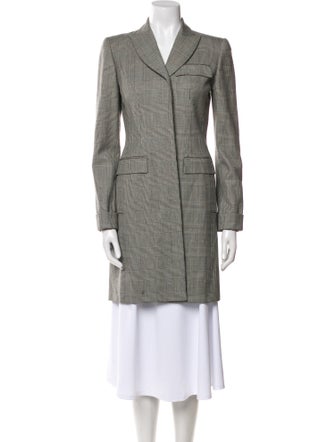 Oscar de la Renta Wool Plaid Print Peacoat