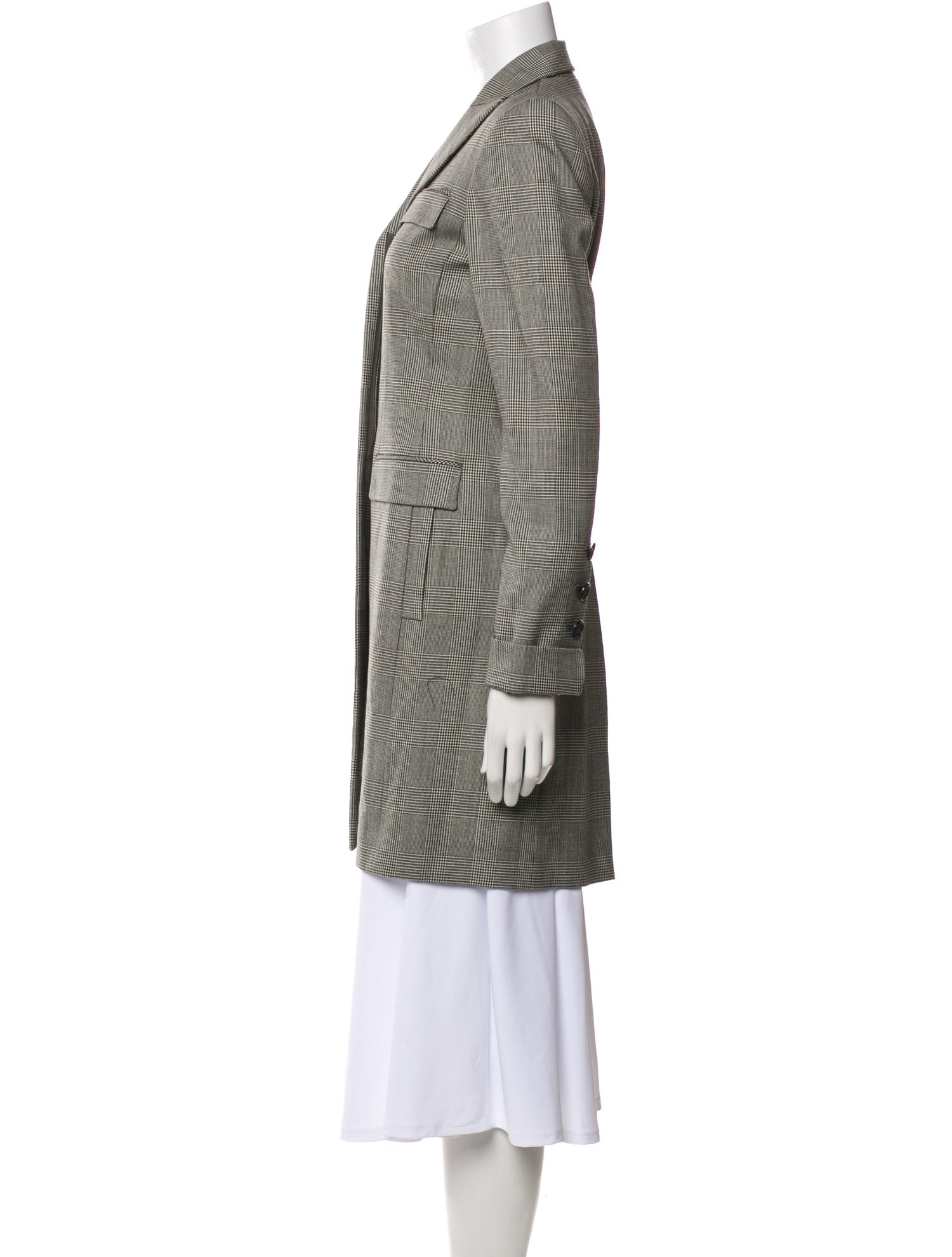 Oscar de la Renta Wool Plaid Print Peacoat