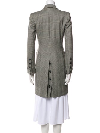 Oscar de la Renta Wool Plaid Print Peacoat