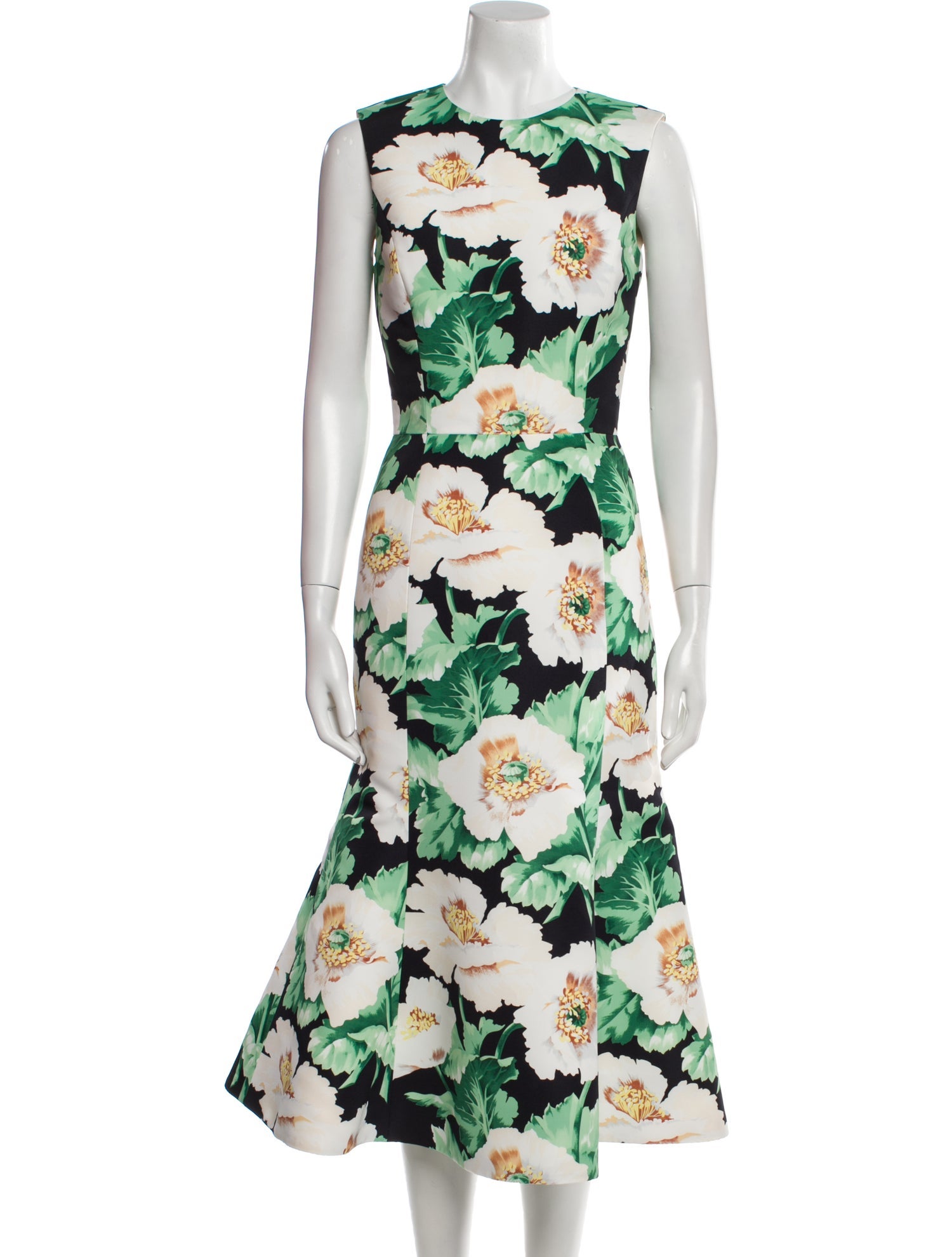 Oscar de la Renta Floral Print Midi Length Dress