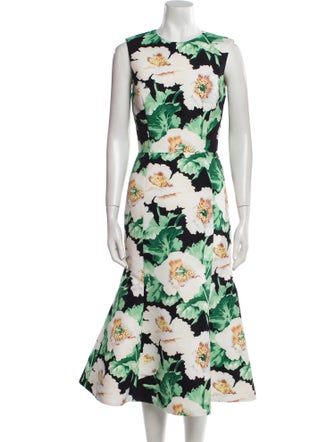 Oscar de la Renta Floral Print Midi Length Dress