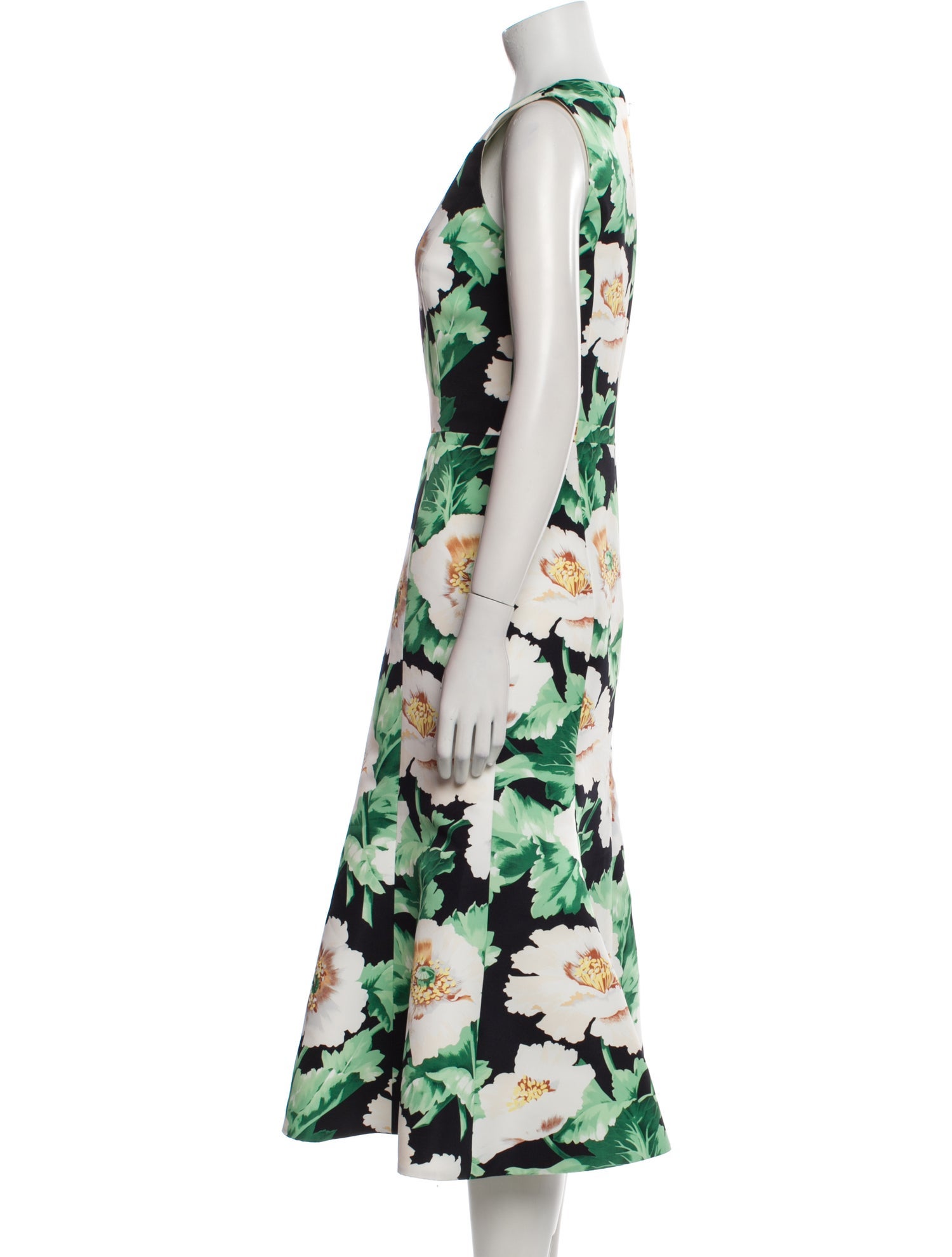 Oscar de la Renta Floral Print Midi Length Dress