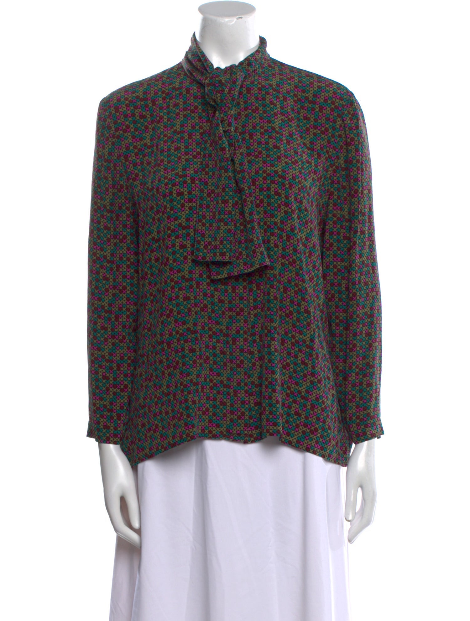 Oscar de la Renta Printed Mock Neck Blouse