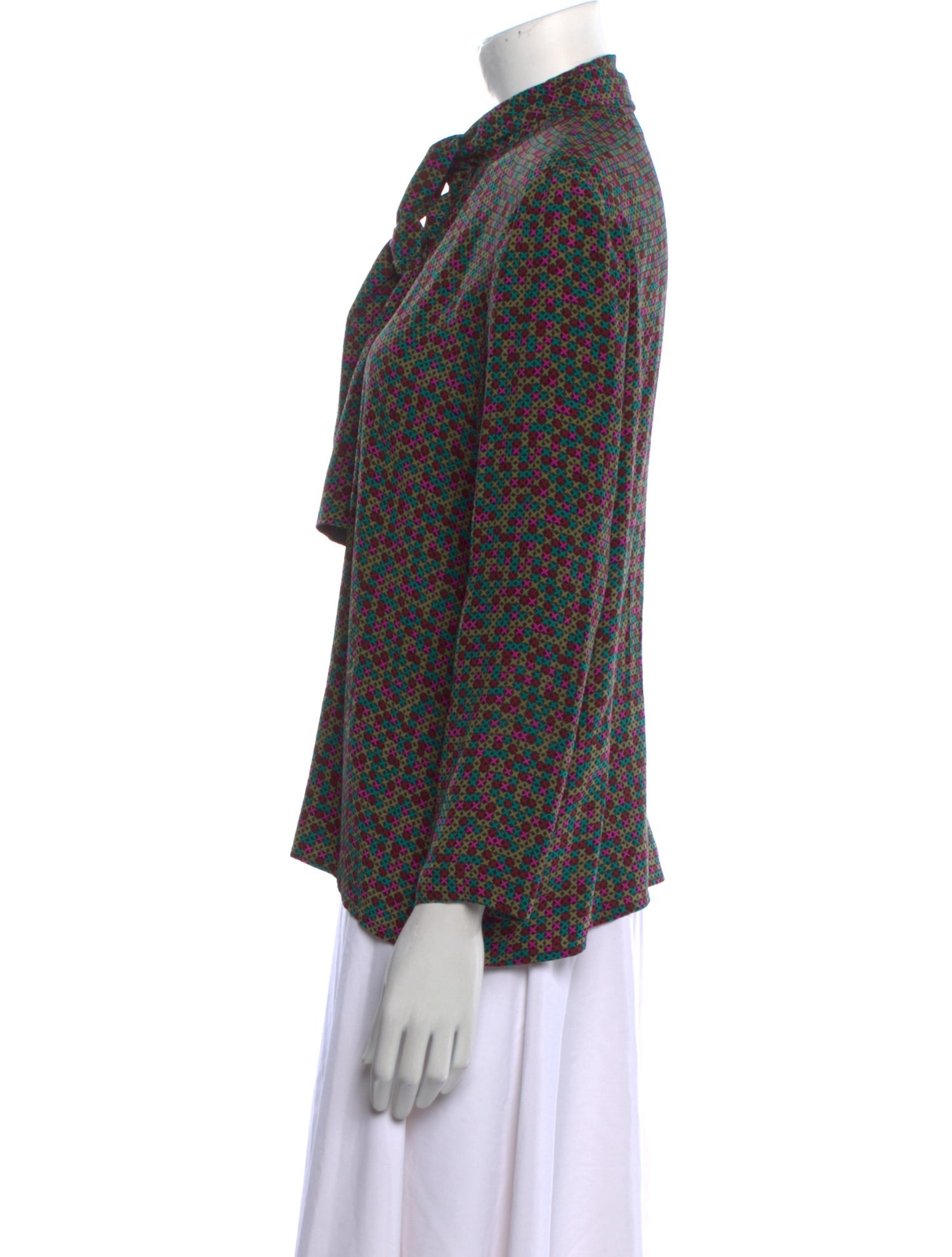 Oscar de la Renta Printed Mock Neck Blouse