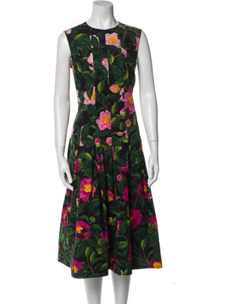 Oscar de la Renta Floral Print Midi Length Dress
