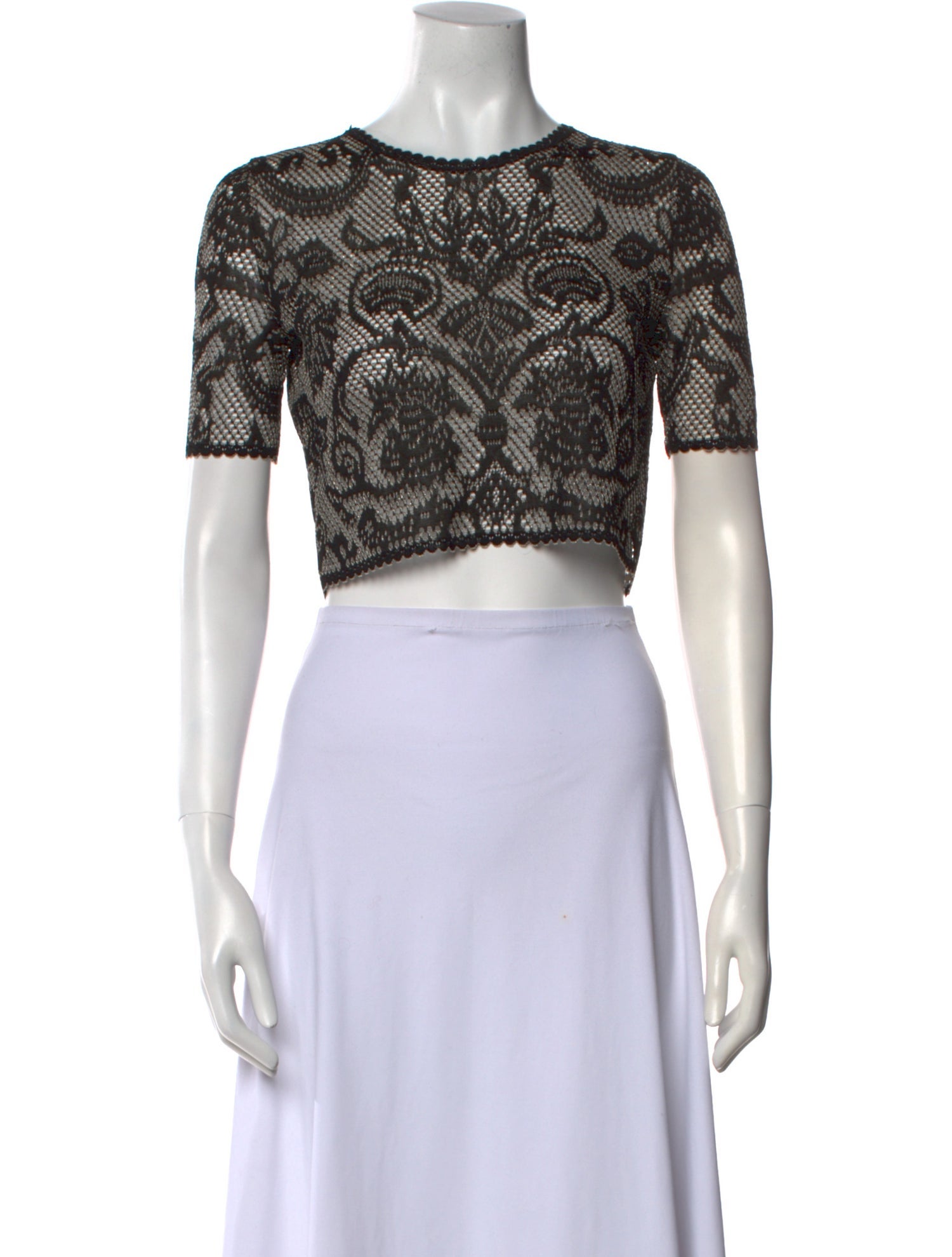 Oscar de la Renta Paisley Print Bateau Neckline Crop Top