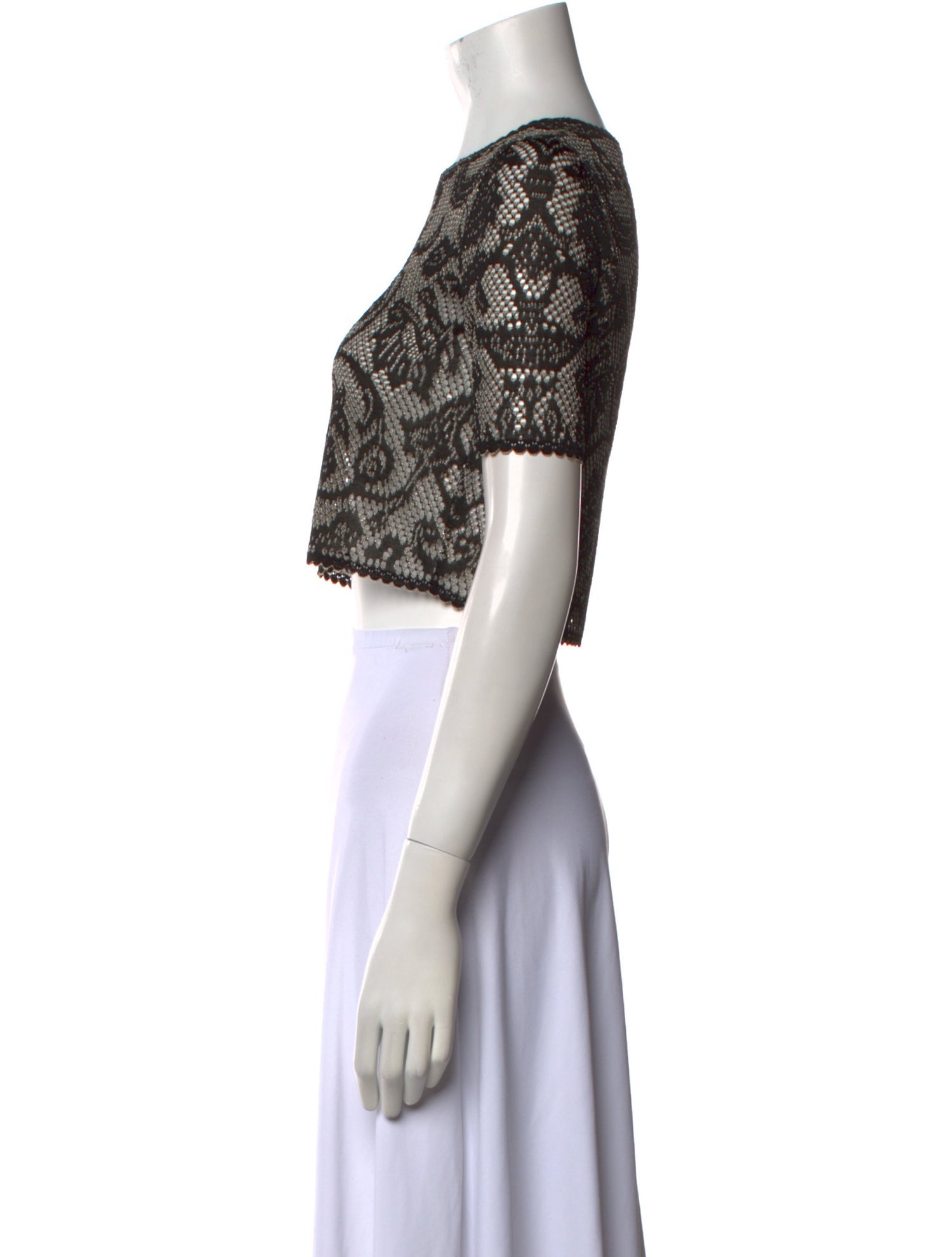 Oscar de la Renta Paisley Print Bateau Neckline Crop Top