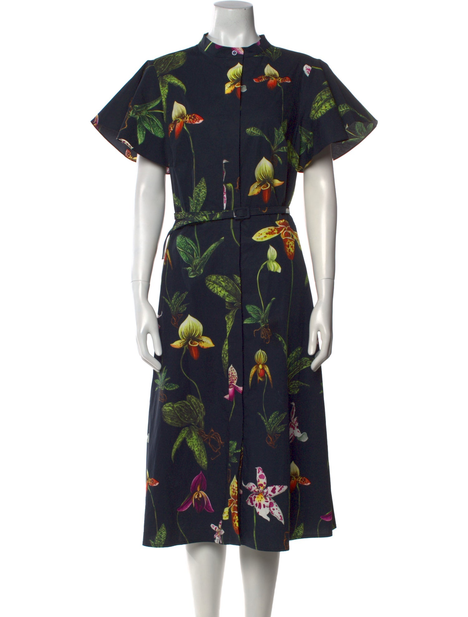 Oscar de la Renta Floral Print Midi Length Dress