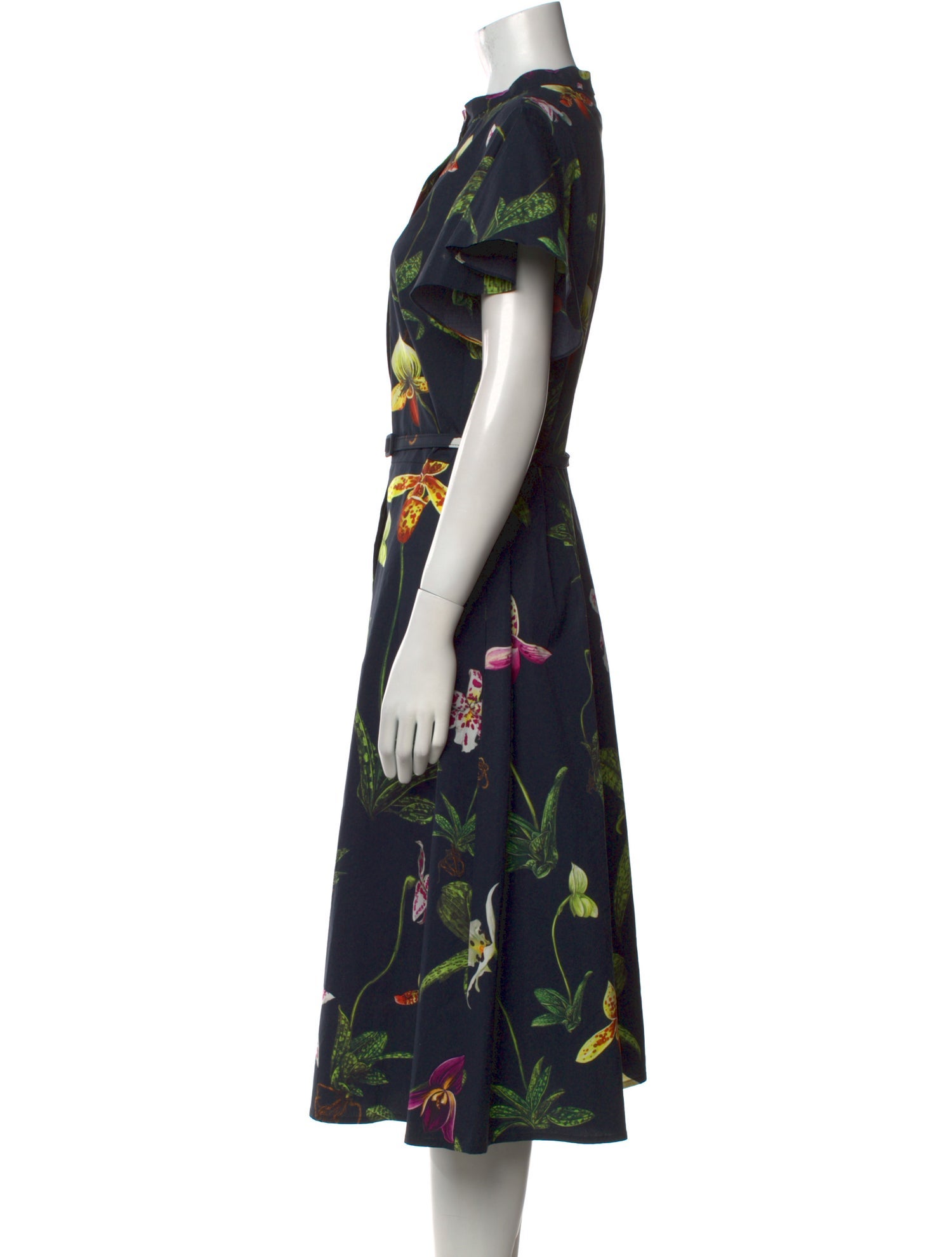 Oscar de la Renta Floral Print Midi Length Dress