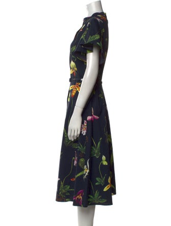 Oscar de la Renta Floral Print Midi Length Dress