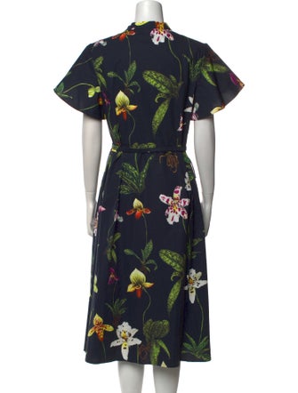 Oscar de la Renta Floral Print Midi Length Dress