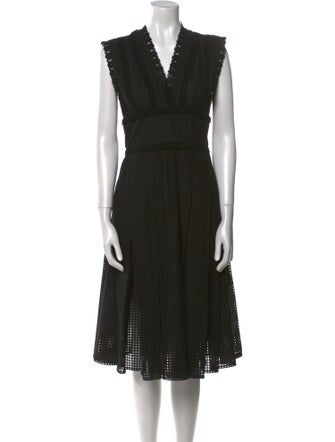 Oscar de la Renta V-Neck Midi Length Dress