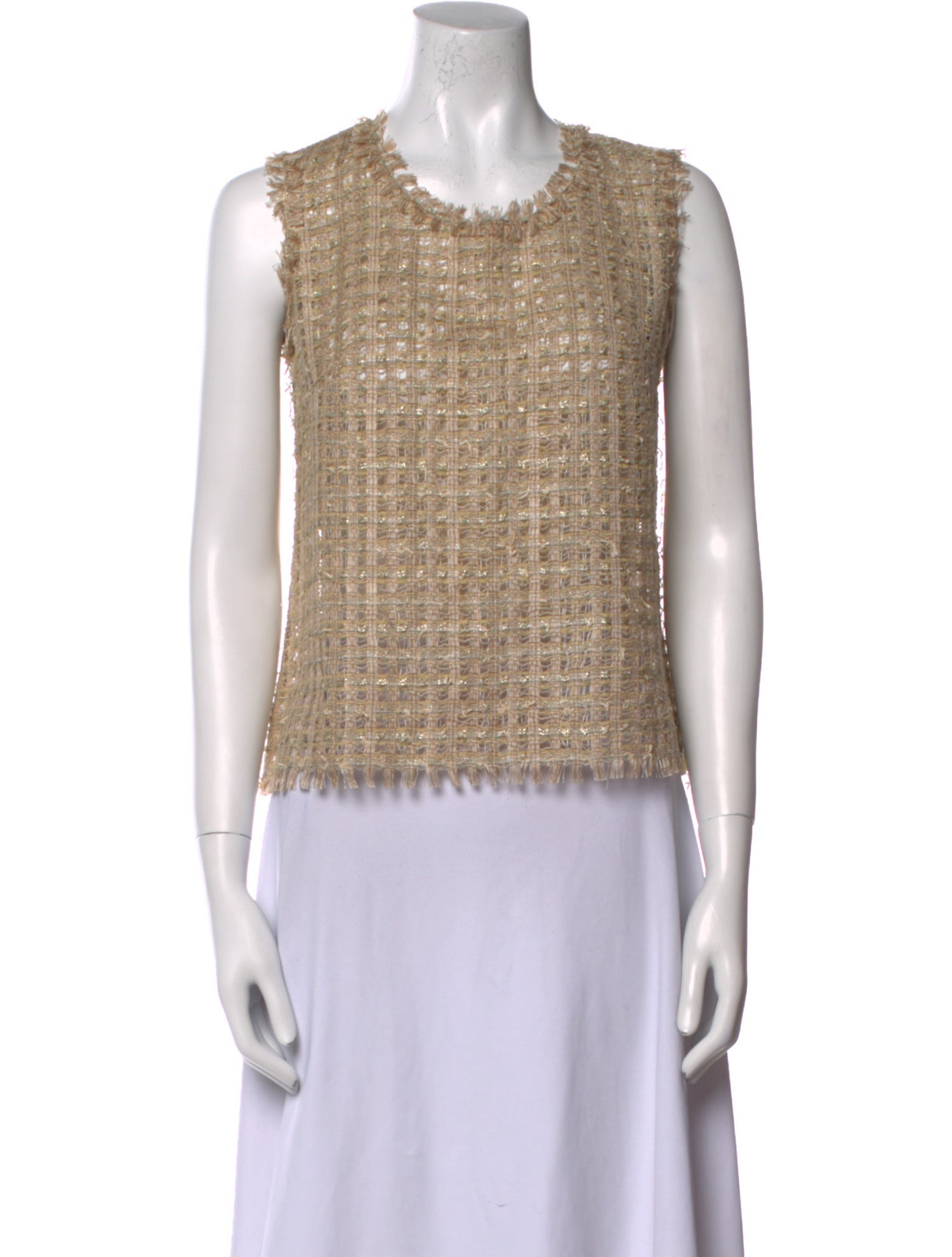 Oscar de la Renta Linen Crew Neck Crop Top