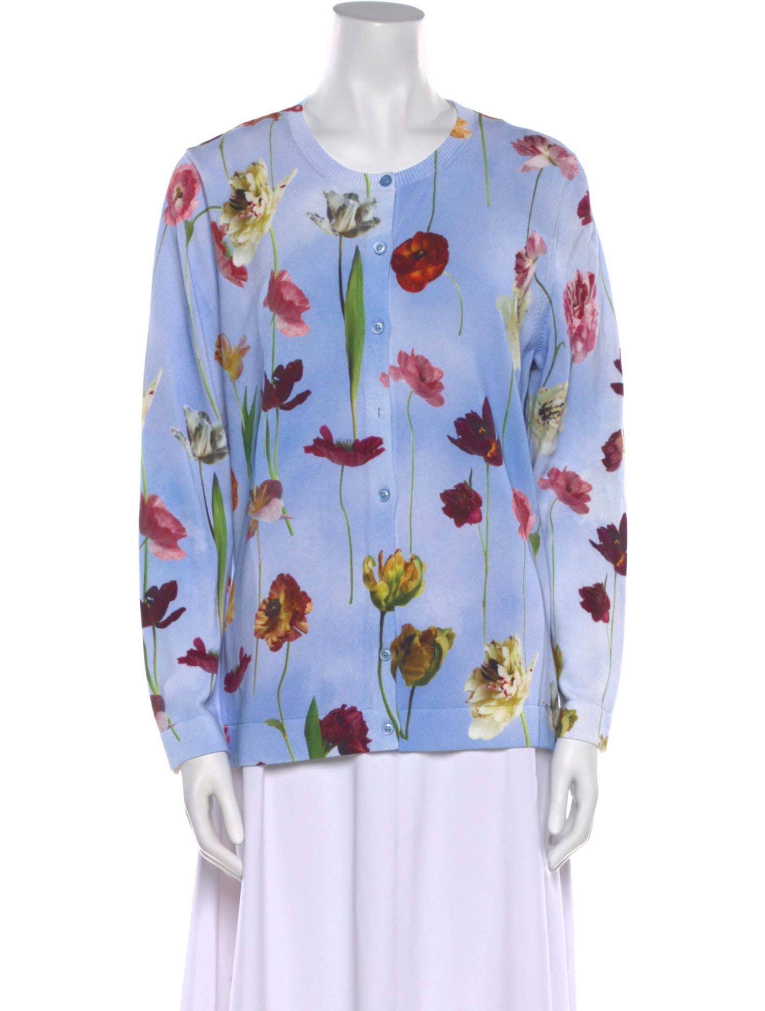 Oscar de la Renta Floral Print Scoop Neck Sweater