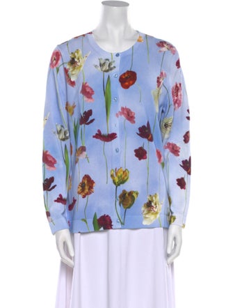 Oscar de la Renta Floral Print Scoop Neck Sweater