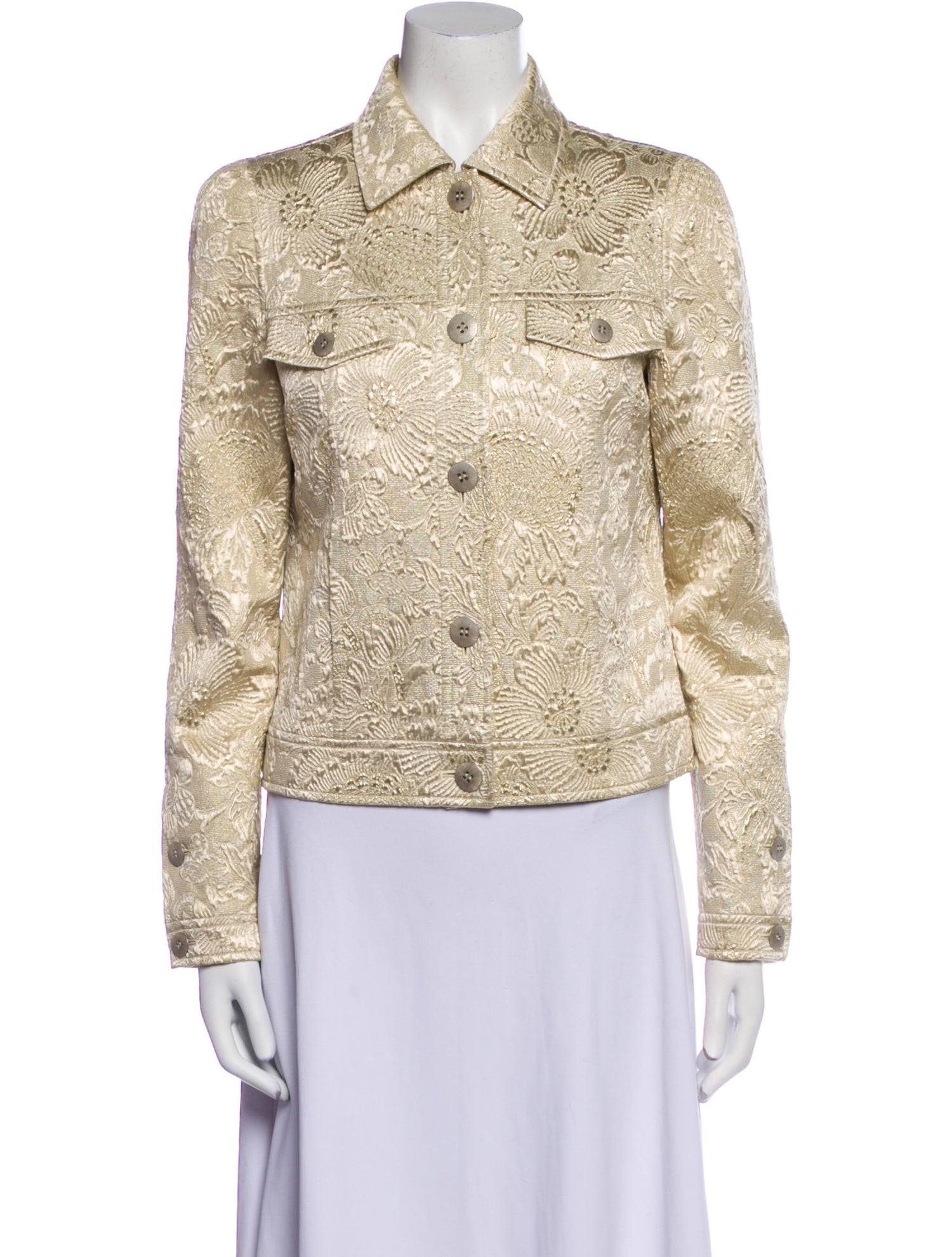 Oscar de la Renta Silk Printed Denim Jacket