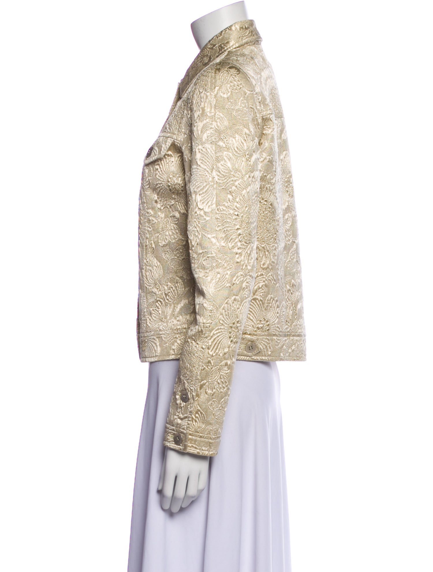 Oscar de la Renta Silk Printed Denim Jacket