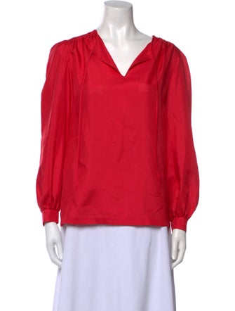 Oscar de la Renta V-Neck Long Sleeve Blouse