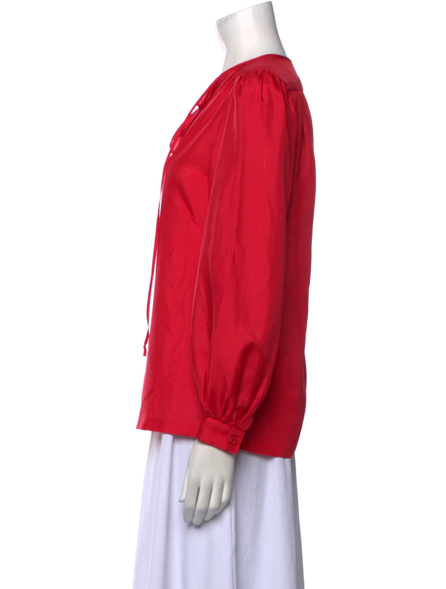 Oscar de la Renta V-Neck Long Sleeve Blouse