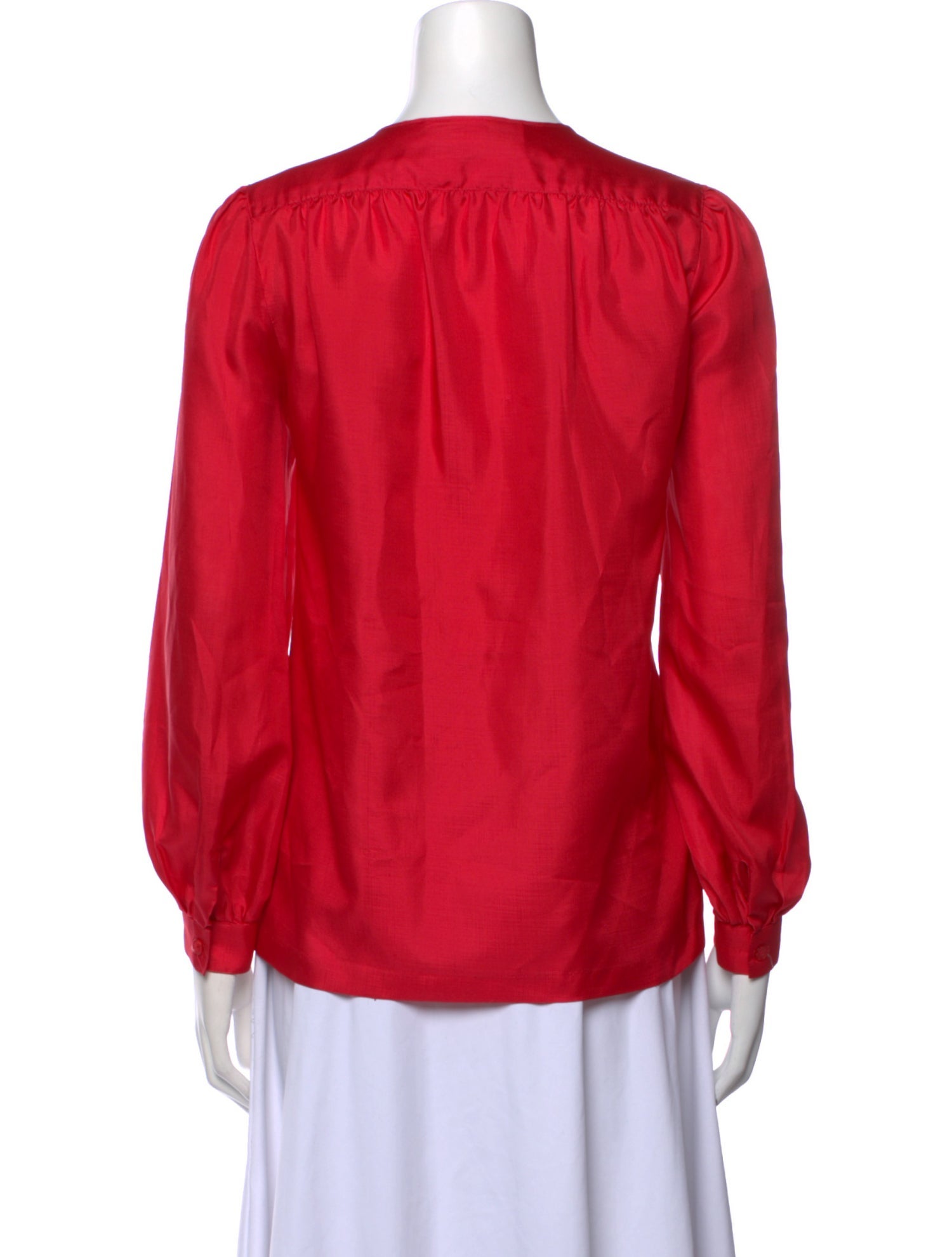 Oscar de la Renta V-Neck Long Sleeve Blouse