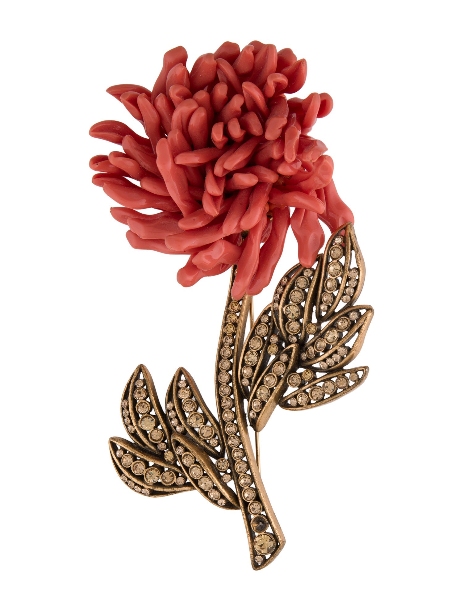 Oscar de la Renta Crystal & Resin Flower Brooch