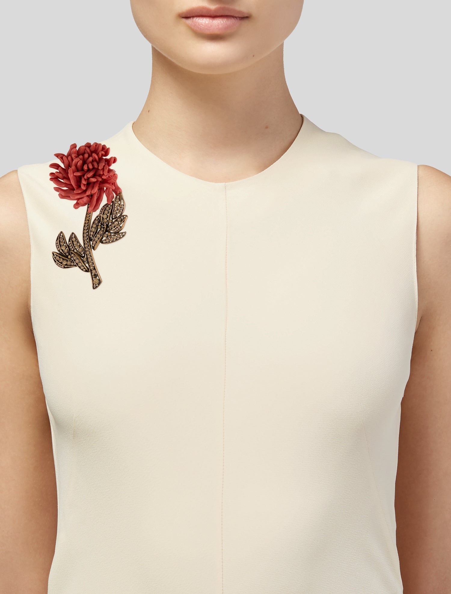 Oscar de la Renta Crystal & Resin Flower Brooch