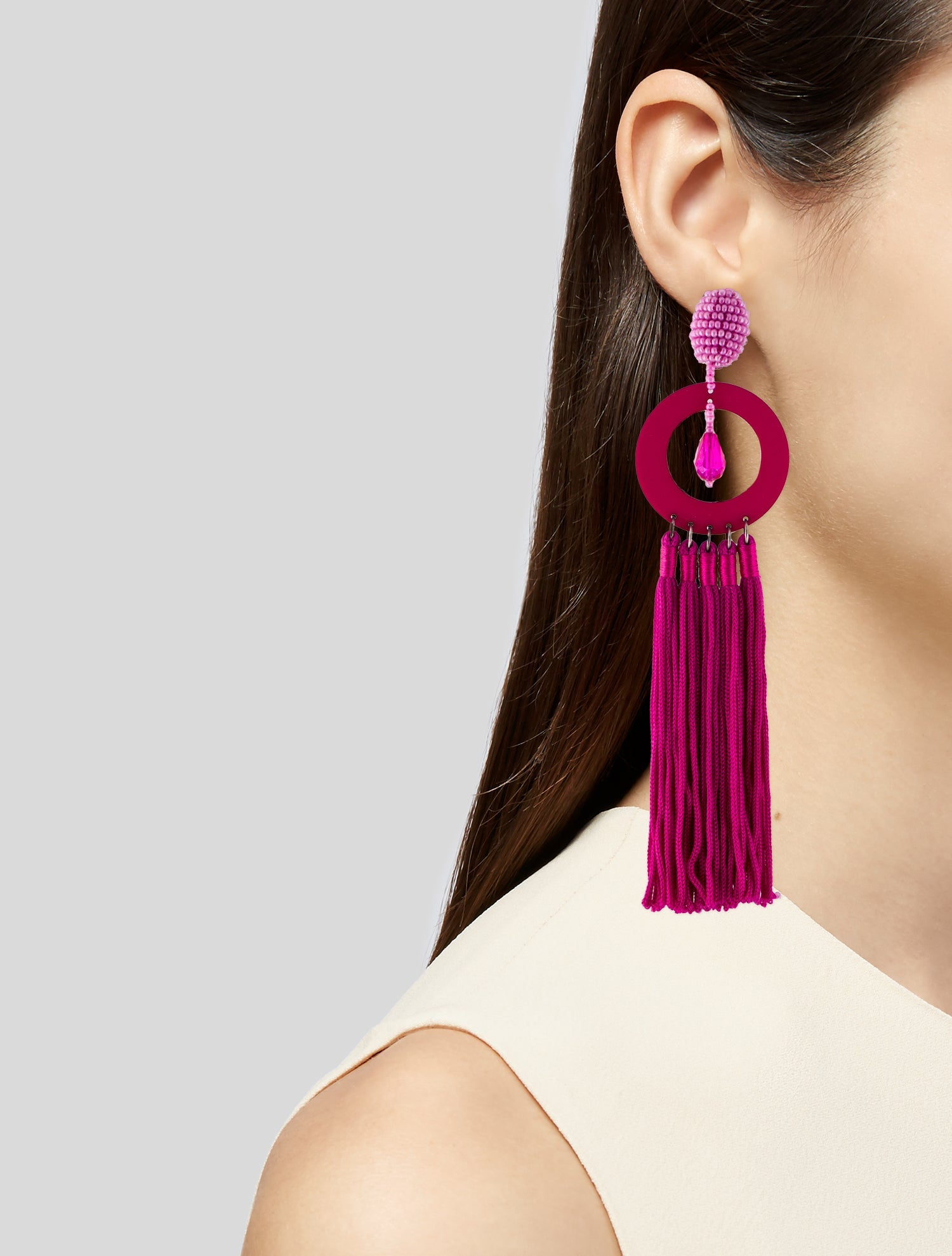 Oscar de la Renta Beaded Tassel Clip-On Earrings