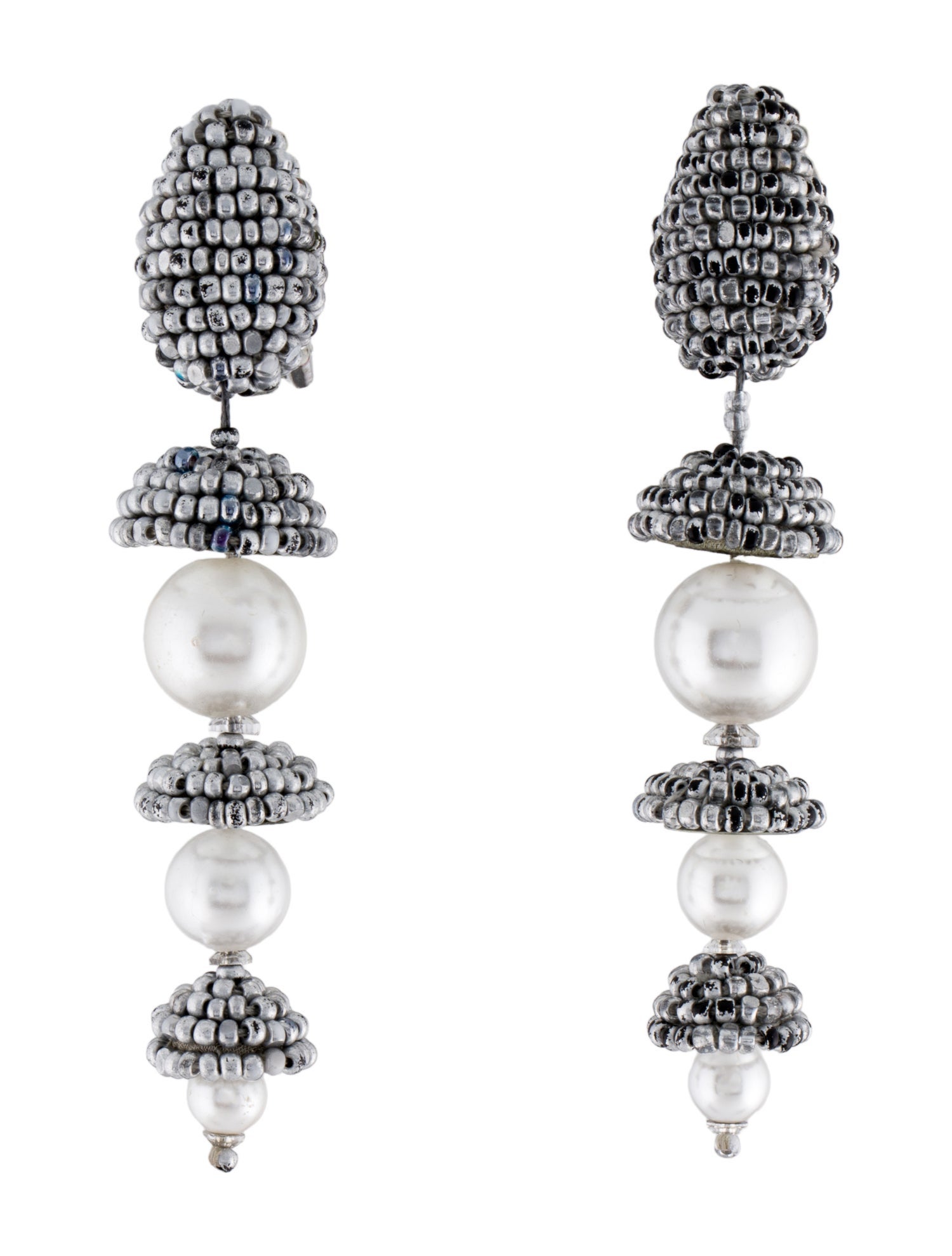 Oscar de la Renta Faux Pearl and Beaded Drop Earrings