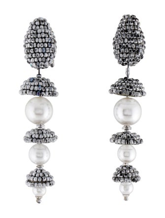 Oscar de la Renta Faux Pearl and Beaded Drop Earrings