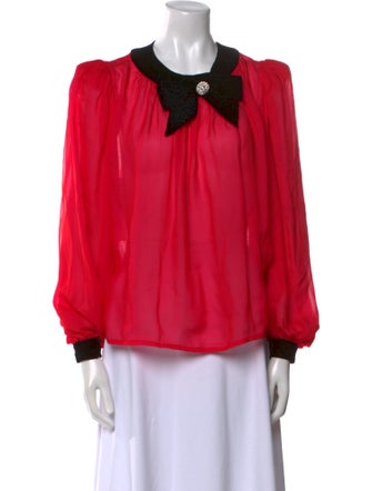 Oscar de la Renta Crew Neck Long Sleeve Blouse