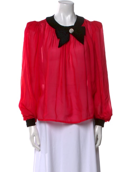Oscar de la Renta Crew Neck Long Sleeve Blouse