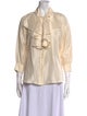 Oscar de la Renta Silk Three-Quarter Sleeve Button-Up Top