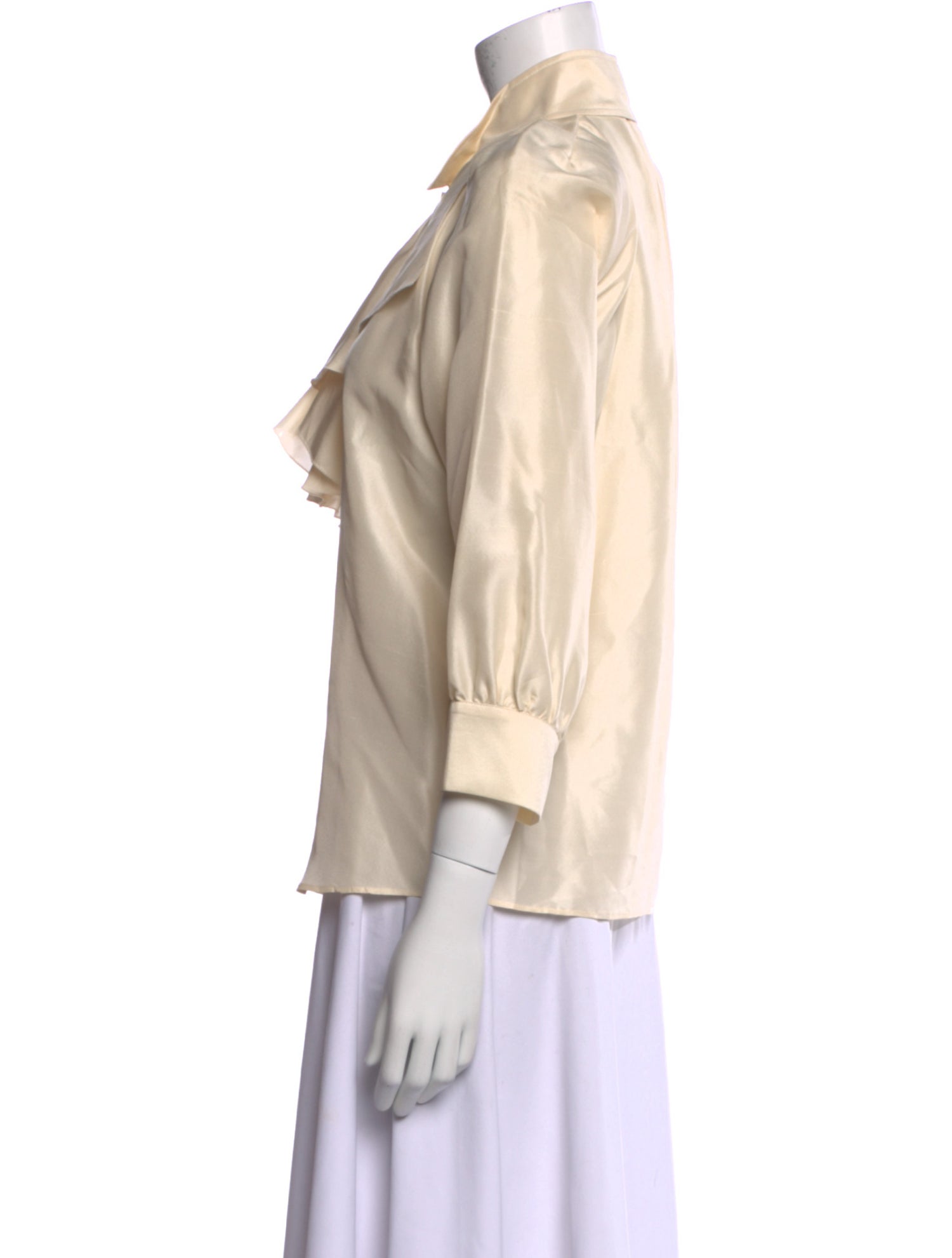 Oscar de la Renta Silk Three-Quarter Sleeve Button-Up Top