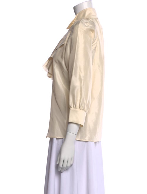 Oscar de la Renta Silk Three-Quarter Sleeve Button-Up Top
