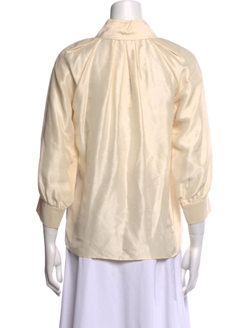 Oscar de la Renta Silk Three-Quarter Sleeve Button-Up Top