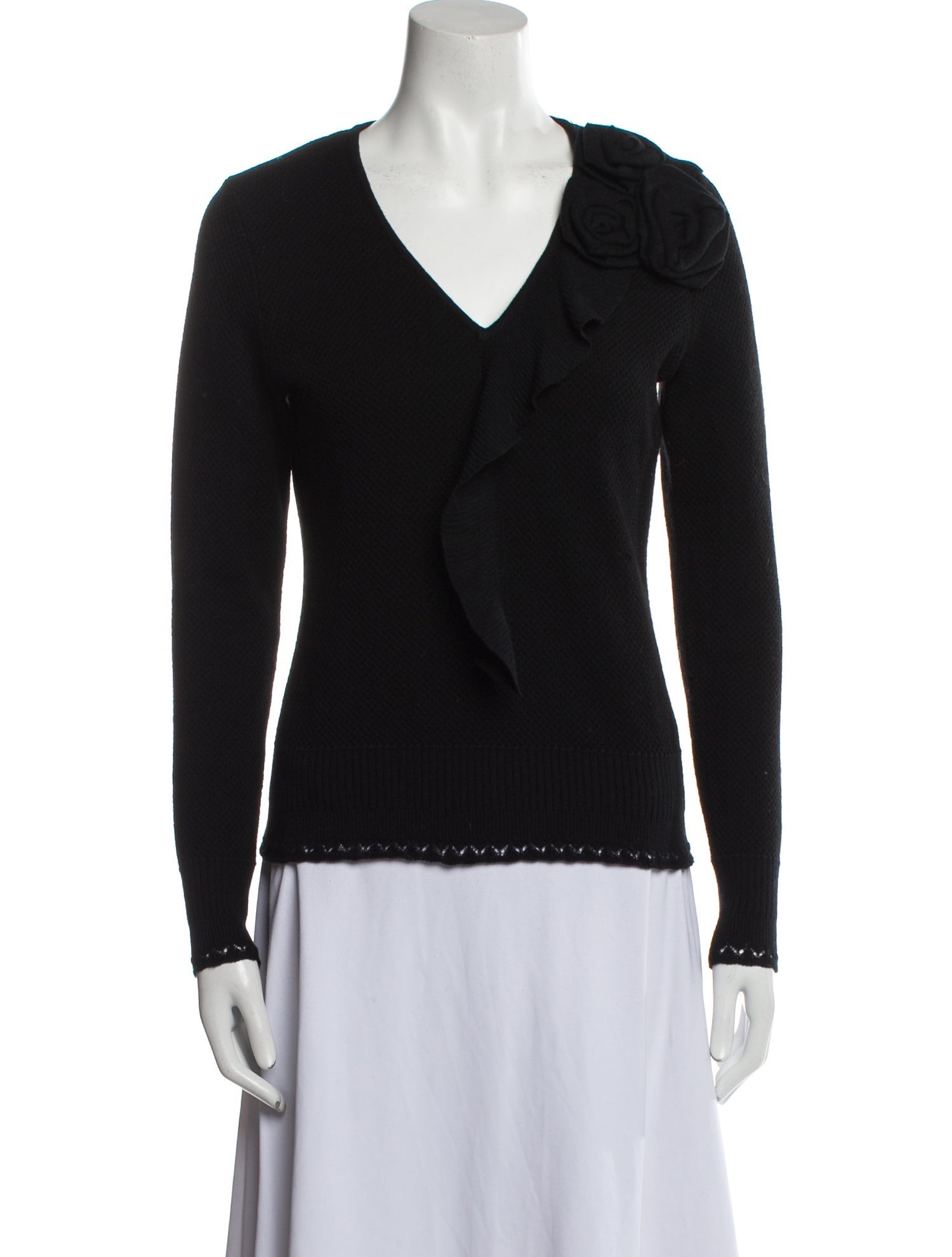 Oscar de la Renta Virgin Wool V-Neck Sweater