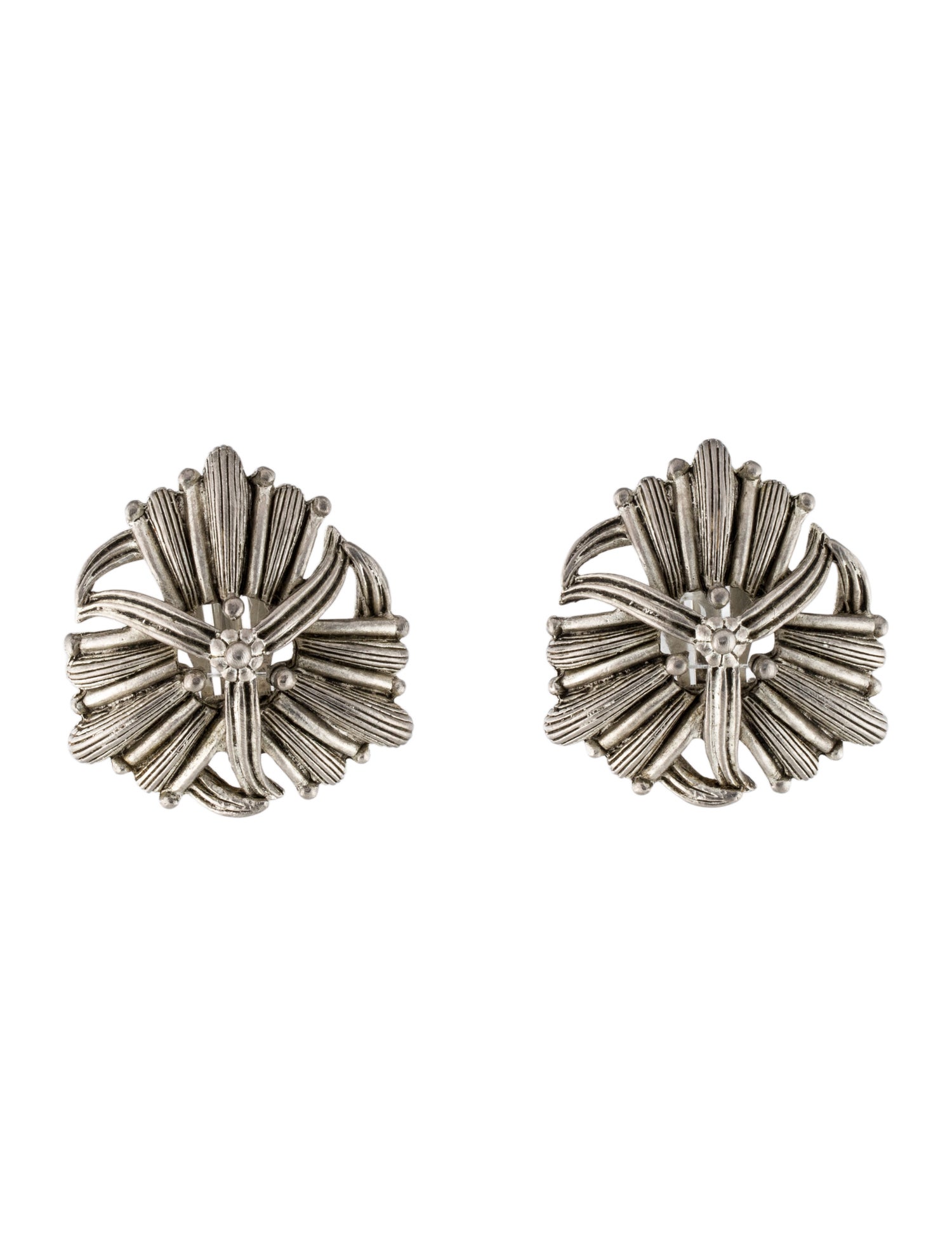 Oscar de la Renta Vintage Modernist Flower Clip-On Earrings
