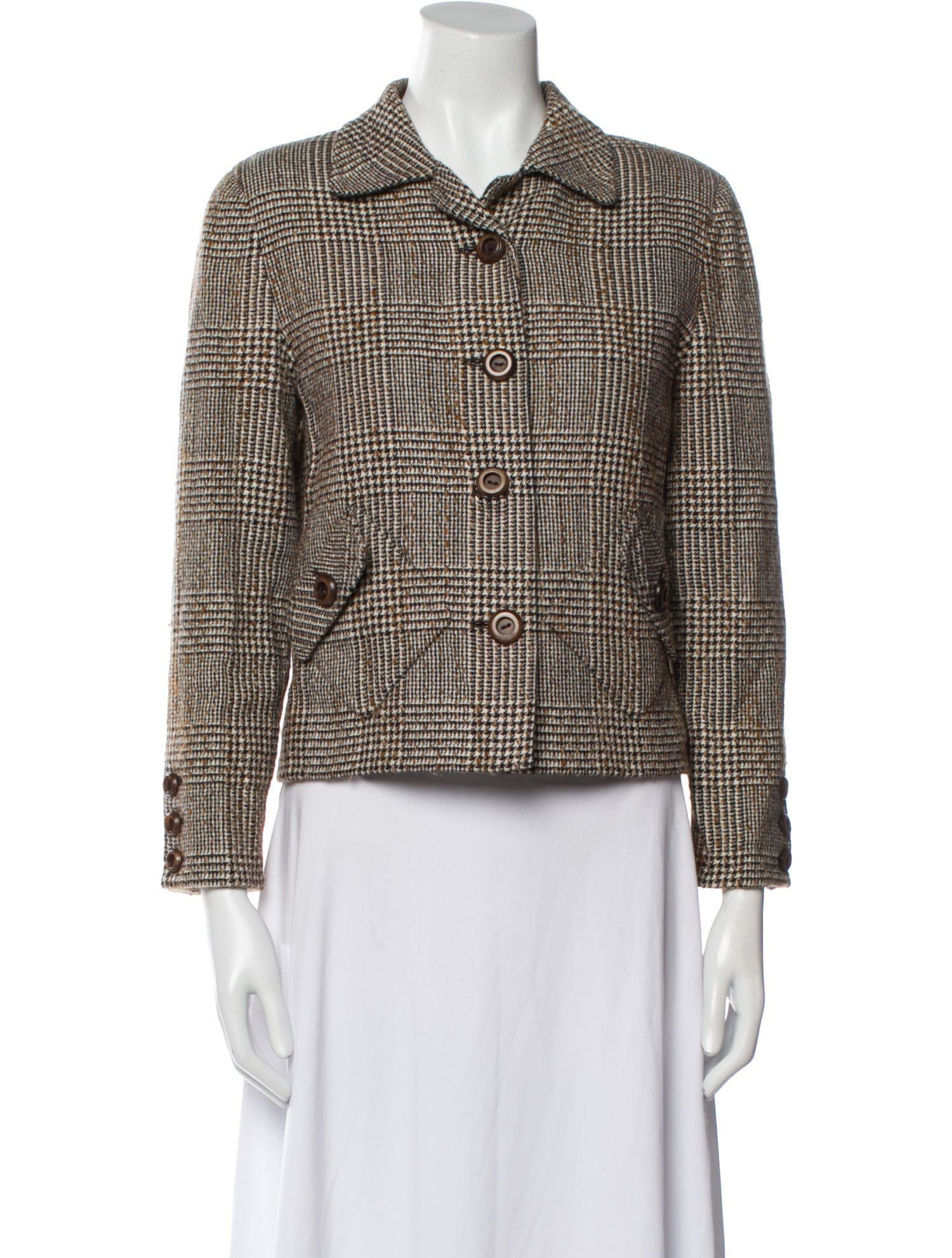 Oscar de la Renta Cashmere Plaid Print Blazer