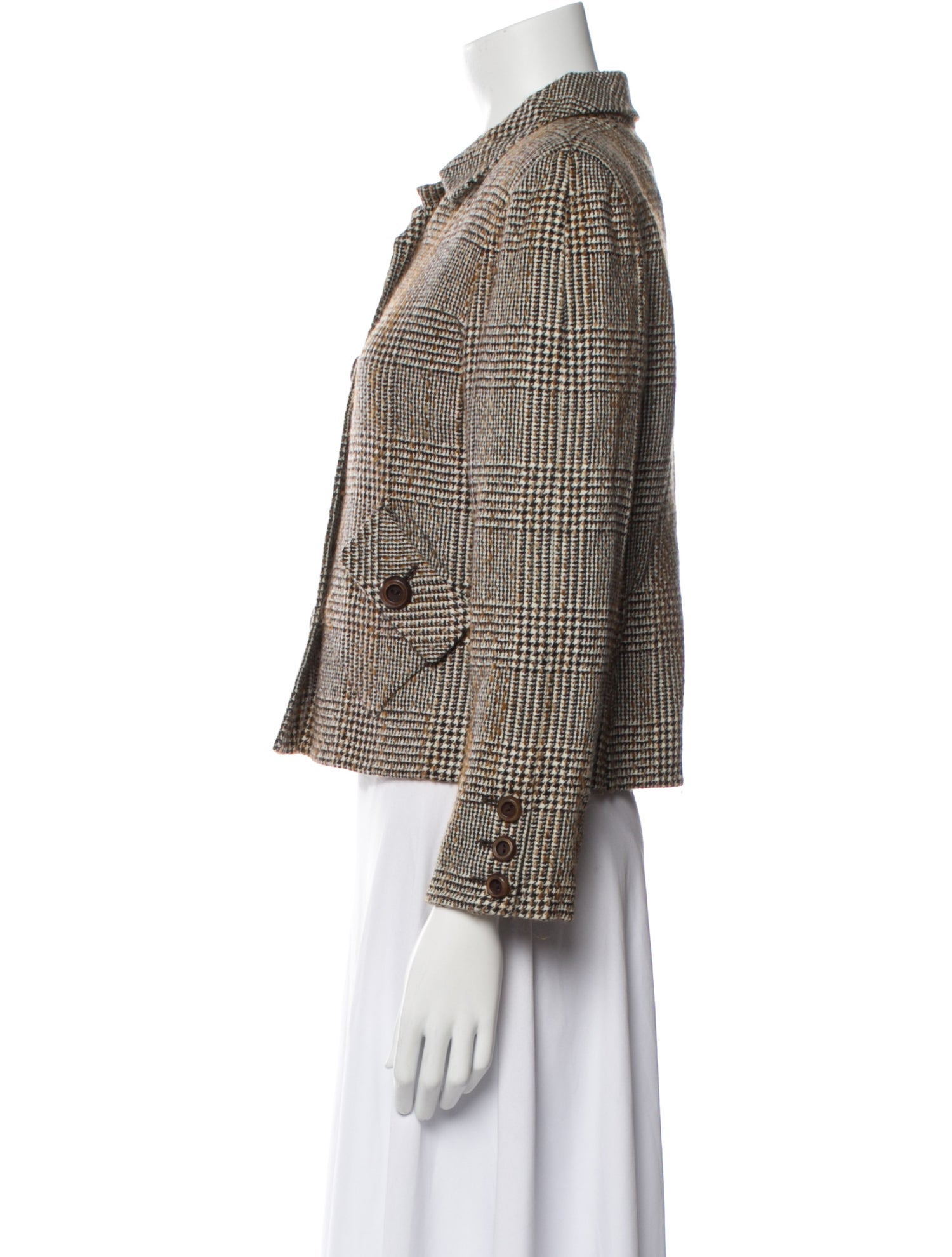 Oscar de la Renta Cashmere Plaid Print Blazer