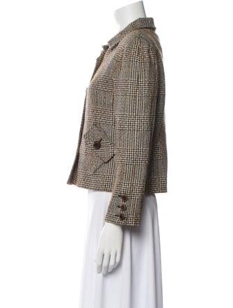 Oscar de la Renta Cashmere Plaid Print Blazer