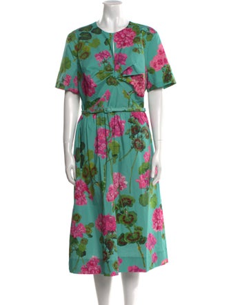 Oscar de la Renta Floral Print Midi Length Dress