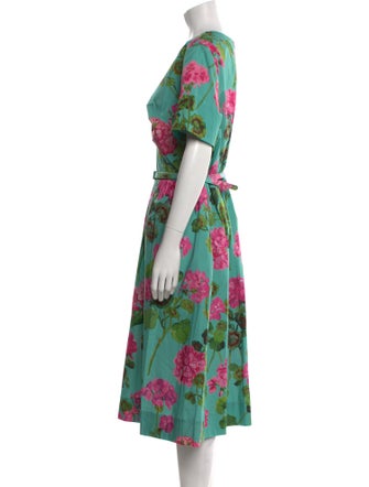 Oscar de la Renta Floral Print Midi Length Dress