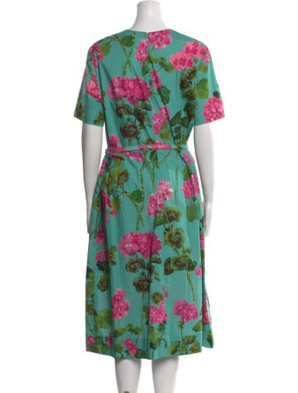 Oscar de la Renta Floral Print Midi Length Dress