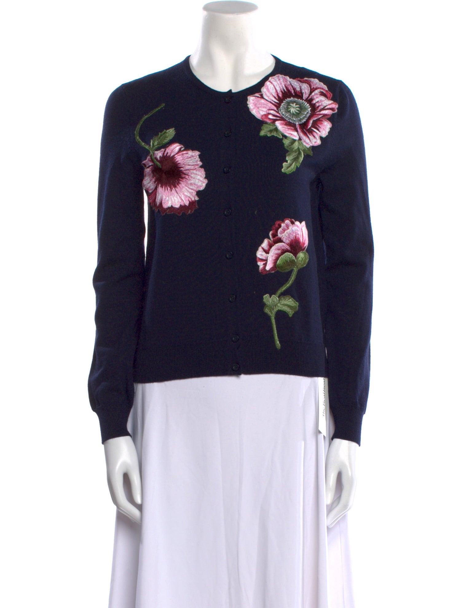 Oscar de la Renta Virgin Wool Floral Print Sweater