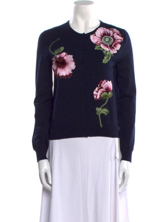 Oscar de la Renta Virgin Wool Floral Print Sweater