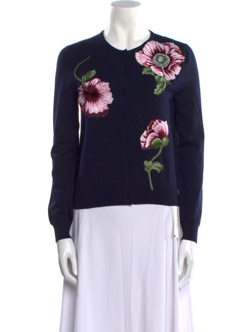 Oscar de la Renta Virgin Wool Floral Print Sweater