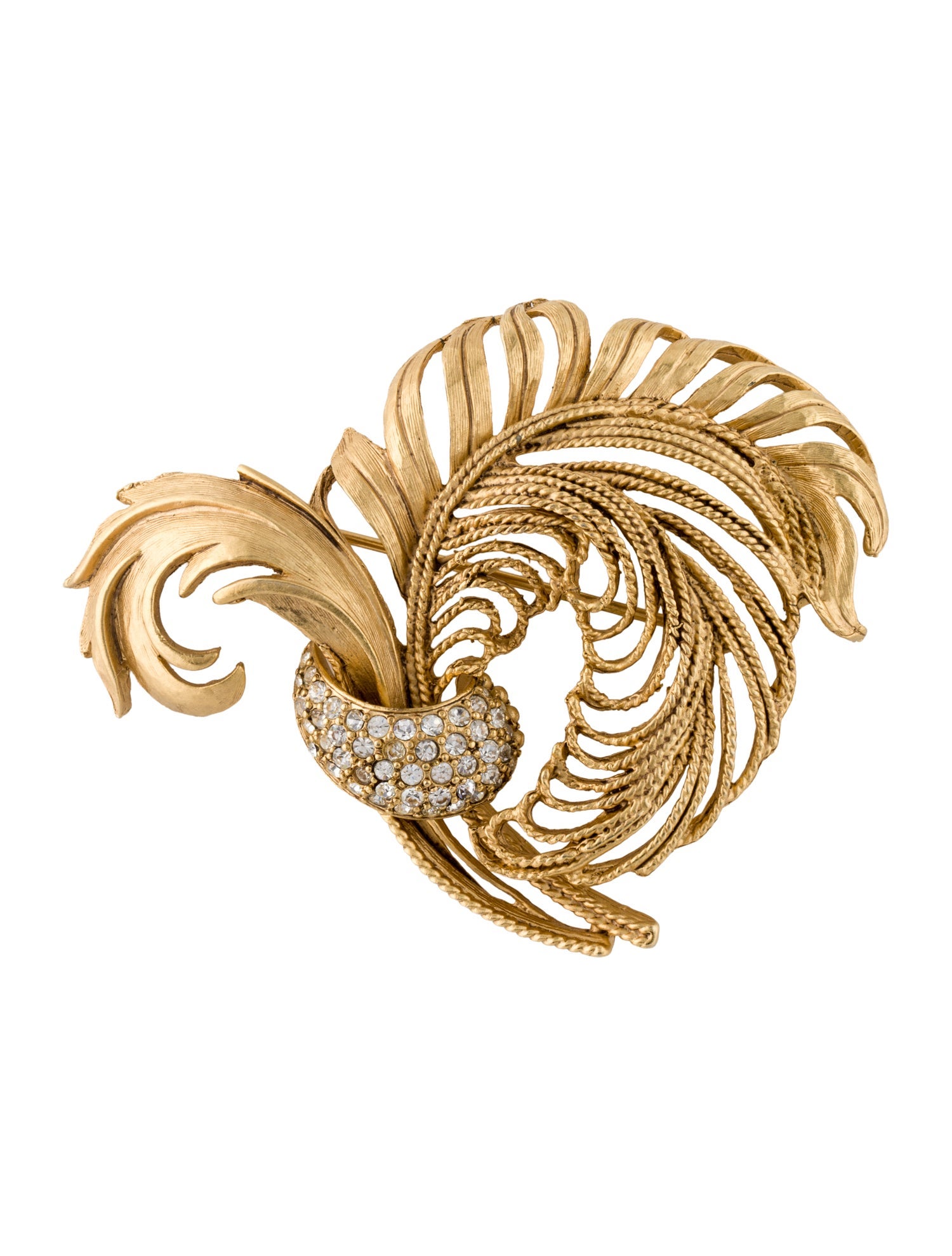 Oscar de la Renta Vintage Crystal Feather Pin Brooch